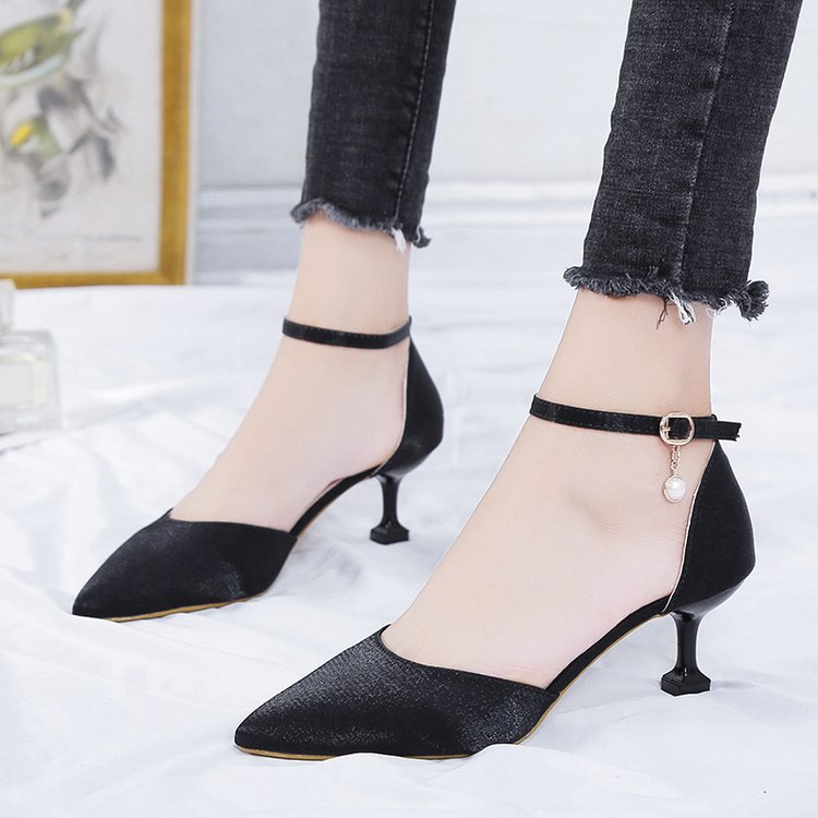 sengpashop Spring and Summer New Korean Style Pointed Toe Pumps Ankle-Strap Buckle Stiletto Heel High Heels Fashion Hollow Women's Shoes Wholesale