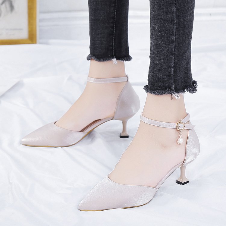 sengpashop Spring and Summer New Korean Style Pointed Toe Pumps Ankle-Strap Buckle Stiletto Heel High Heels Fashion Hollow Women's Shoes Wholesale