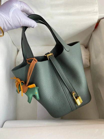 10A Mirror+ Top Quality Picotin lock Bag Women Purse Tote Bucket Bags Handmade Luxury Designer Handbags Classic Fashion Togo Leather Canvas Shopping bag