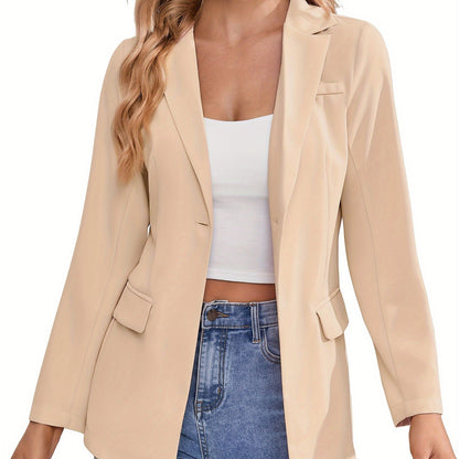 Solid Simple Button Front Blazer, Versatile Lapel Long Sleeve Blazer For Office & Work, Women's Clothing