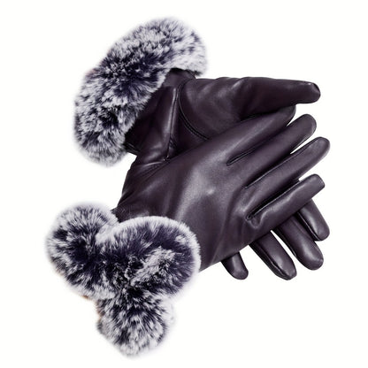 Chic Winter Warmth: Touchscreen-Ready, Water-Resistant PU Leather Mittens in Sleek Monochrome - Windproof Elegance