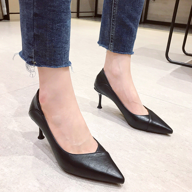 sengpashop High Heels Stiletto Heel Pointed Toe  Women's Shoes Low-Cut Work Shoes Pumps Women's Autumn and Winter   Cross-Border