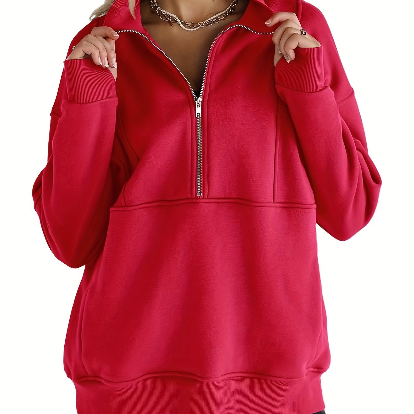 Stylish Solid Color Half Zipper Pullover Sweatshirt - Fashion Sweatshirts for Women - Long Sleeve, Casual, Pocket, Spring & Fall Wear, Soft and Cozy, Perfect for Daily Life