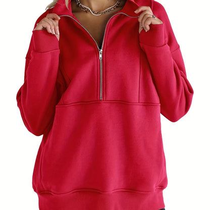 Stylish Solid Color Half Zipper Pullover Sweatshirt - Fashion Sweatshirts for Women - Long Sleeve, Casual, Pocket, Spring & Fall Wear, Soft and Cozy, Perfect for Daily Life