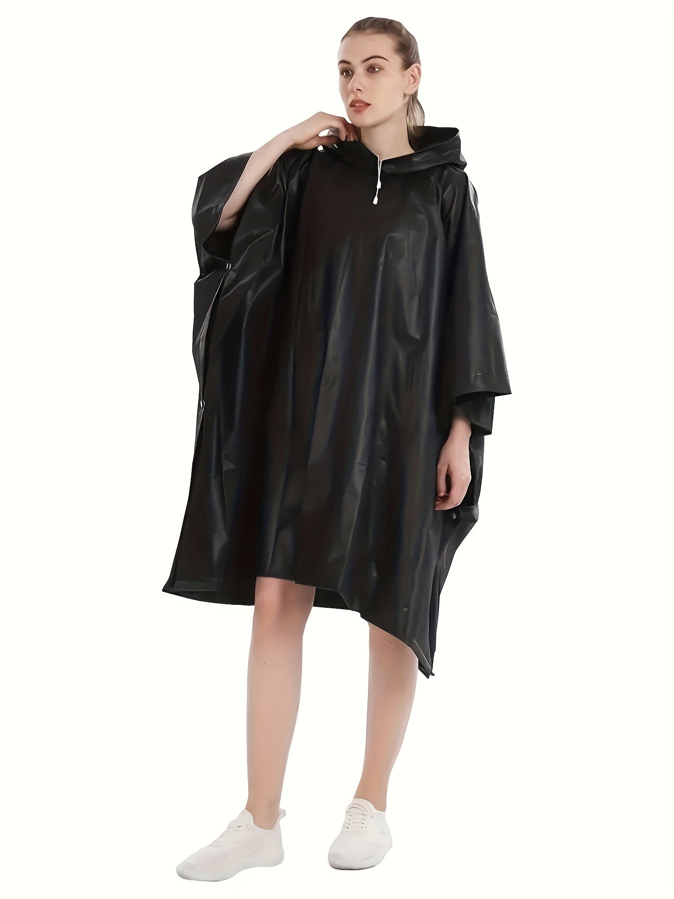 1pc, Sports Style, Women's 2-in-1 EVA Non-Disposable Raincoat with Side Snaps, Lightweight Simple Cape Poncho, Versatile for Rain Protection and Picnic Mat Use