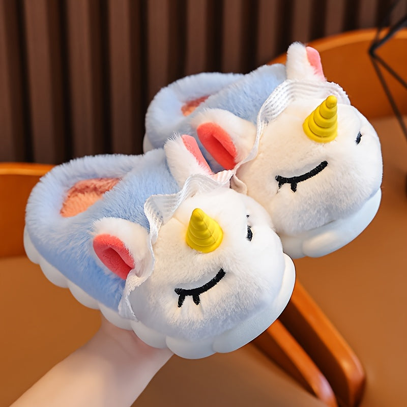 Cozy Cartoon Plush Slippers for Young Youngsters - Warm, Comfy Indoor Footwear with Non-Slip Sole, Suitable for Ages 3-6