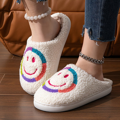 Cartoon Smile Pattern Fabric Slippers with PVC Sole, Cozy Plush Lined Indoor House Slippers for Kids and Adults