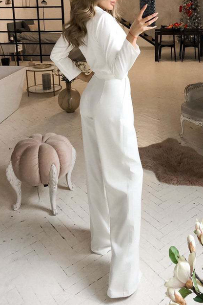 Fashion Elegant Solid Patchwork Turndown Collar Straight Jumpsuits