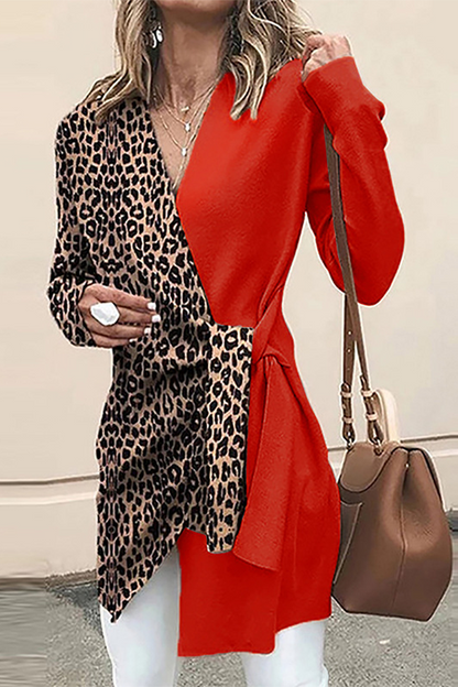 Casual Elegant Leopard Patchwork Strap Design V Neck Outerwear(4 Colors)