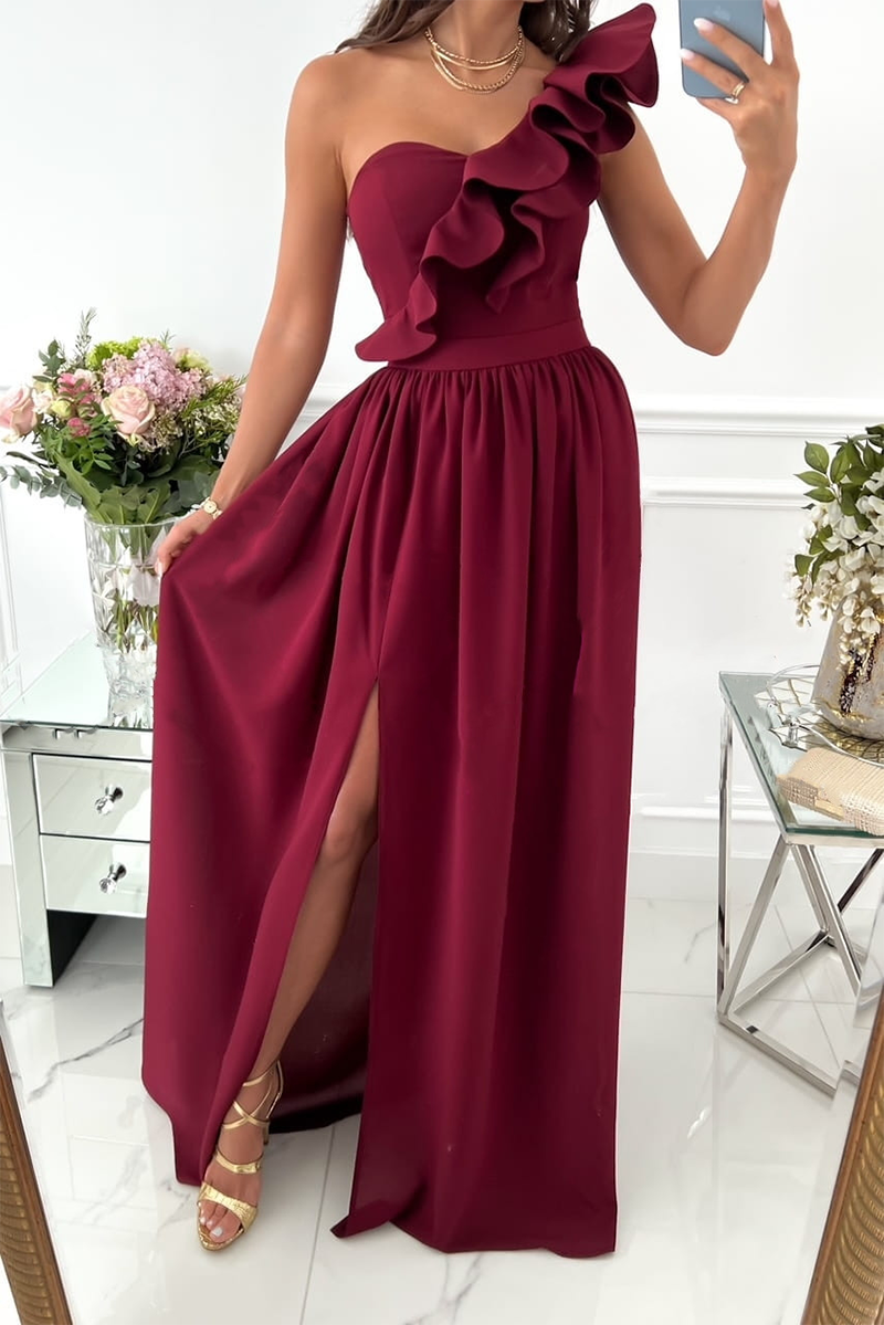 Casual Solid Flounce One Shoulder Cake Skirt Dresses(6 colors)