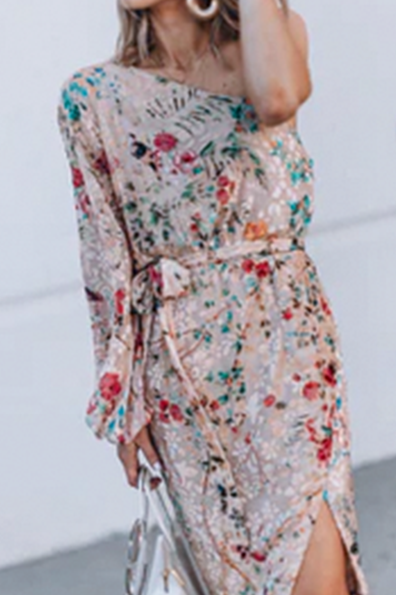 Casual Print Patchwork One Shoulder Irregular Dress Dresses