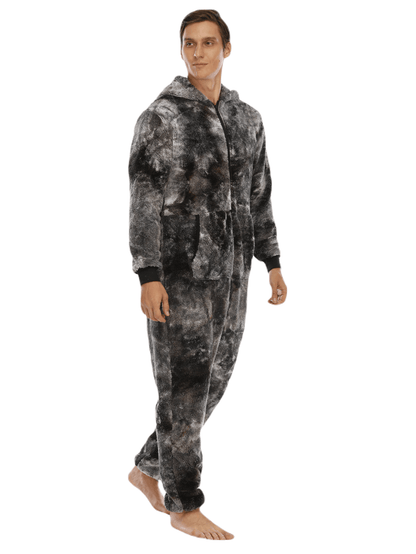 Mens Trendy Tie Dye Hooded Jumpsuit - Ultra-Soft Fleece Loungewear with Full Zipper - Cozy Home Pajamas for Ultimate Comfort