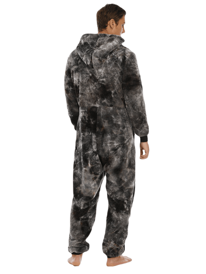 Mens Trendy Tie Dye Hooded Jumpsuit - Ultra-Soft Fleece Loungewear with Full Zipper - Cozy Home Pajamas for Ultimate Comfort