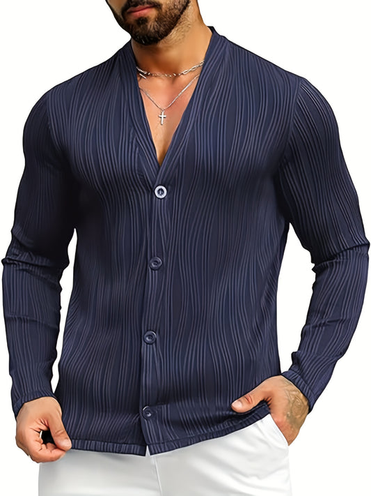 URRU Men's Long Sleeve Casual Button Down Lightweight Knitted Slim Fit Cardigan