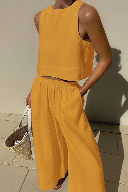 Casual Simplicity Solid O Neck Sleeveless Two Pieces(5 Colors)