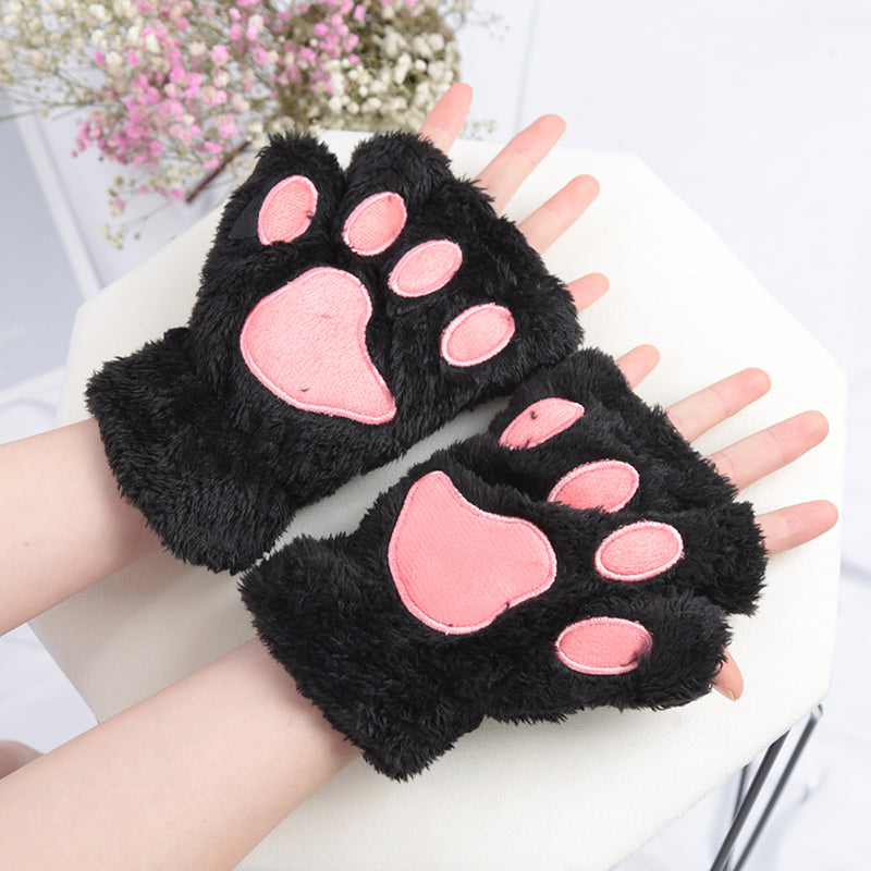 Kawaii Short Thickened Velour Fingerless Gloves - Soft, Cozy, Windproof, and Coldproof - Perfect for Weekend Casual Wear