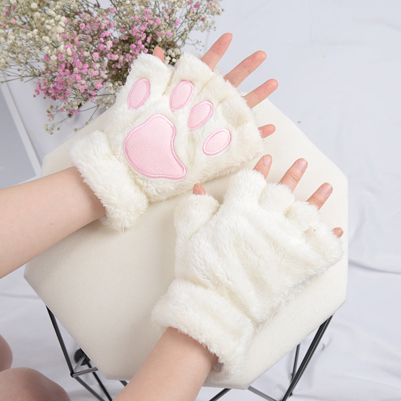 Kawaii Short Thickened Velour Fingerless Gloves - Soft, Cozy, Windproof, and Coldproof - Perfect for Weekend Casual Wear