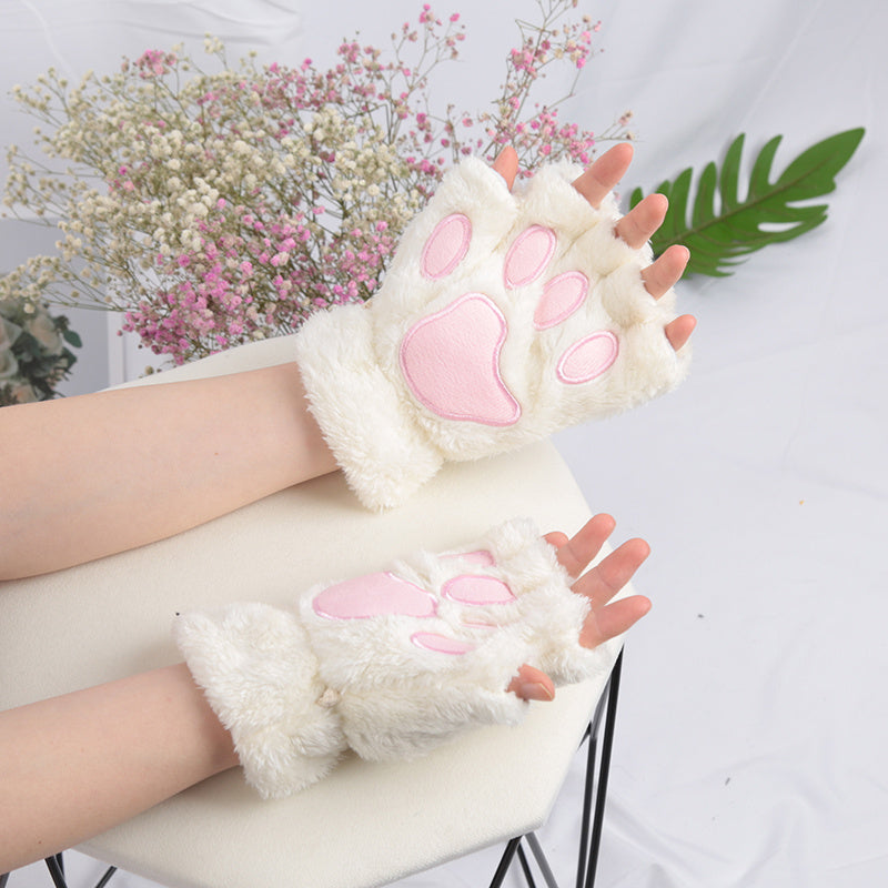 Kawaii Short Thickened Velour Fingerless Gloves - Soft, Cozy, Windproof, and Coldproof - Perfect for Weekend Casual Wear