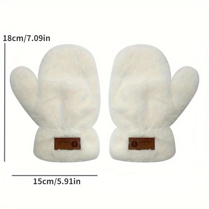 1pair Student Fashion Cute Fleece Lining Gloves, Winter Men's And Women's Gloves Plush Warm Gloves