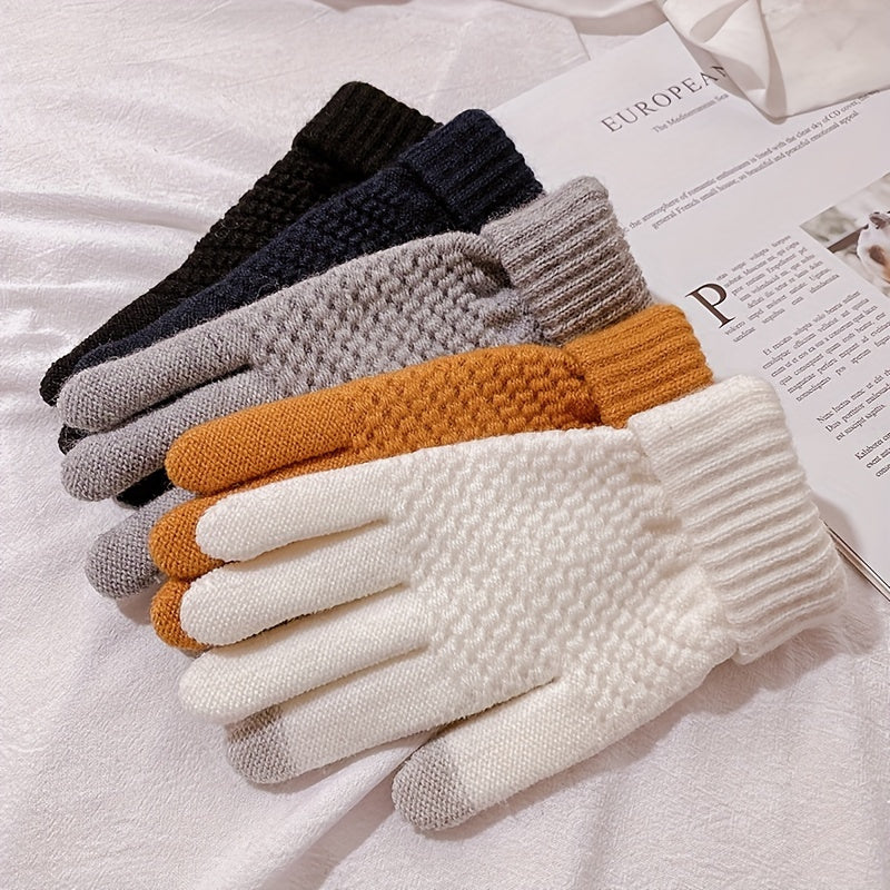 1pairs Winter Thermal Knit Gloves, Solid Color Touch Screen Thickened Gloves For Cycling Hiking