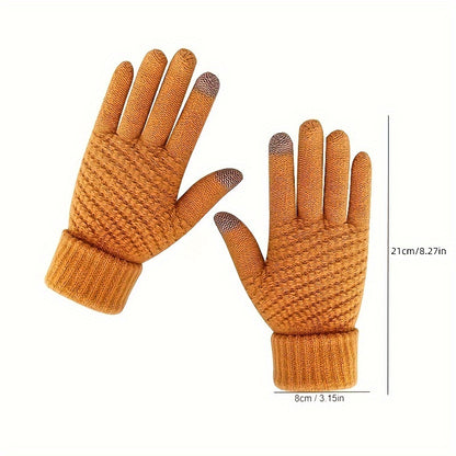 1pairs Winter Thermal Knit Gloves, Solid Color Touch Screen Thickened Gloves For Cycling Hiking