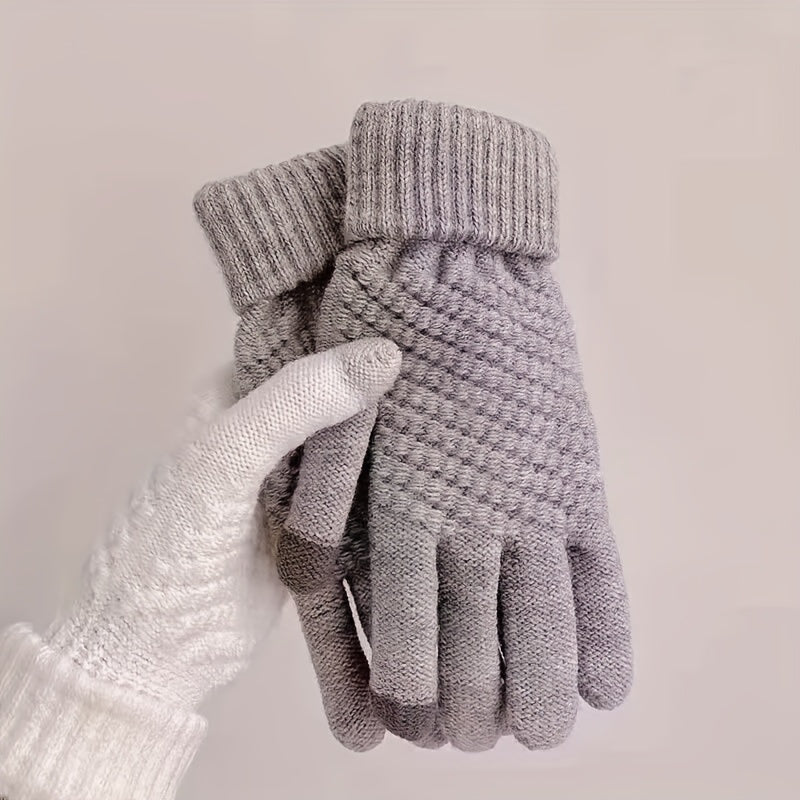 1pairs Winter Thermal Knit Gloves, Solid Color Touch Screen Thickened Gloves For Cycling Hiking