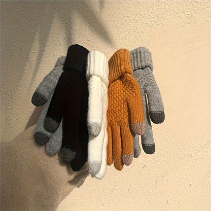 1pairs Winter Thermal Knit Gloves, Solid Color Touch Screen Thickened Gloves For Cycling Hiking