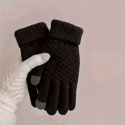 1pairs Winter Thermal Knit Gloves, Solid Color Touch Screen Thickened Gloves For Cycling Hiking