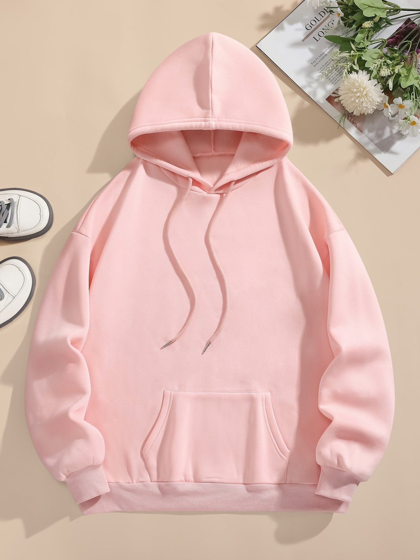 Cozy Be Kind Print Kangaroo Pocket Long Sleeve Hoodie - Soft Micro Elasticity Polyester Fabric, Casual Drawstring Hooded Sweatshirt with Alphabets Pattern, Machine Washable, Fall/Winter Womens Clothing