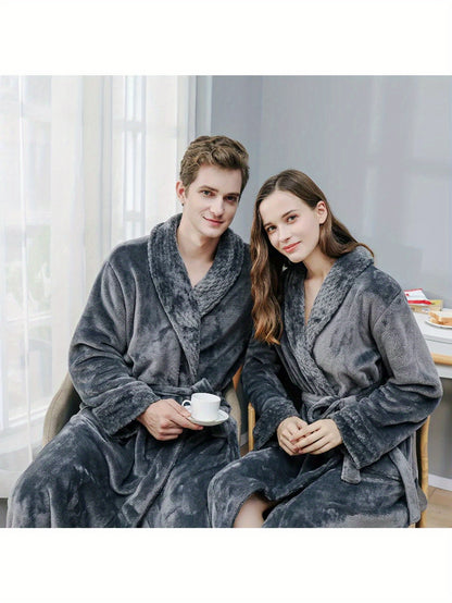 Unisex Long Bathrobe - Luxurious Flannel Robe for Men and Women - Thick, Warm Sleepwear for Winter - Perfect Homewear for 120-200 Pounds, Available in Large and Extra Large Sizes