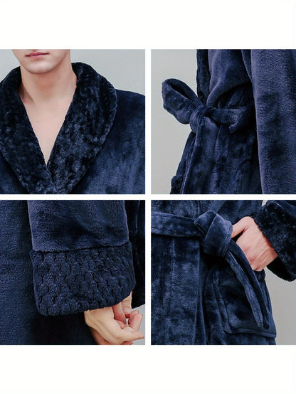 Unisex Long Bathrobe - Luxurious Flannel Robe for Men and Women - Thick, Warm Sleepwear for Winter - Perfect Homewear for 120-200 Pounds, Available in Large and Extra Large Sizes