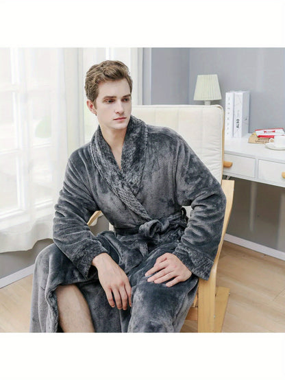 Unisex Long Bathrobe - Luxurious Flannel Robe for Men and Women - Thick, Warm Sleepwear for Winter - Perfect Homewear for 120-200 Pounds, Available in Large and Extra Large Sizes