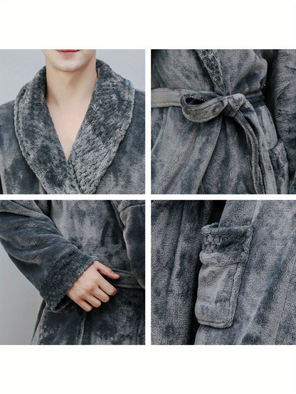 Unisex Long Bathrobe - Luxurious Flannel Robe for Men and Women - Thick, Warm Sleepwear for Winter - Perfect Homewear for 120-200 Pounds, Available in Large and Extra Large Sizes