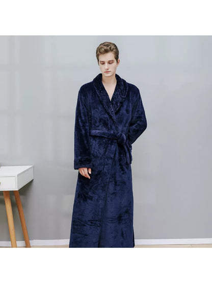 Unisex Long Bathrobe - Luxurious Flannel Robe for Men and Women - Thick, Warm Sleepwear for Winter - Perfect Homewear for 120-200 Pounds, Available in Large and Extra Large Sizes