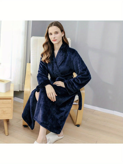 Unisex Long Bathrobe - Luxurious Flannel Robe for Men and Women - Thick, Warm Sleepwear for Winter - Perfect Homewear for 120-200 Pounds, Available in Large and Extra Large Sizes