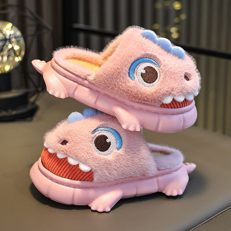 Cozy Kids' Cartoon Fleece Slippers - Warm, Thick Plush Indoor Shoes for Boys & Girls, Non-Slip PVC Sole