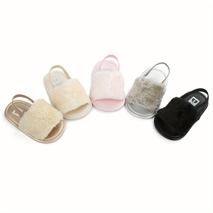 Plush Sandals Summer Open Toe Fur Princess Flats Walking Shoes