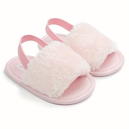 Plush Sandals Summer Open Toe Fur Princess Flats Walking Shoes