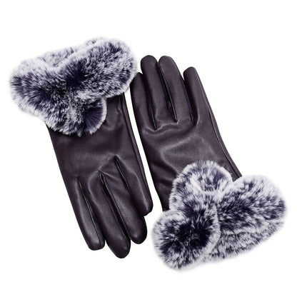 Chic Winter Warmth: Touchscreen-Ready, Water-Resistant PU Leather Mittens in Sleek Monochrome - Windproof Elegance