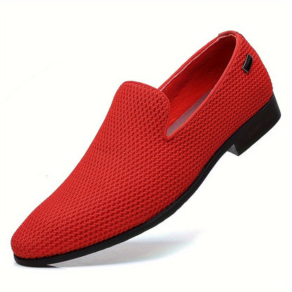 Plus Size Mens Low Top Solid Colour Breathable Sock Loafer Shoes - Comfy Non Slip Durable Rubber Sole, Soft PU Inner, Fabric Insole, Pointed Toe, Business Casual Formal Wear - Perfect for Middle Aged Men, Daily, Wedding, Summer, All-Season Comfort