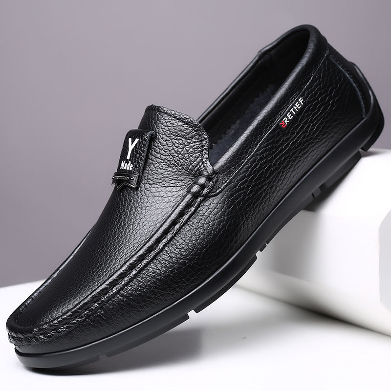 Spring and Summer Hollow New Genuine Leather Men's Slip-on Beanie Shoes Light Soft Flat Men's Shoes Sub-Factory Wholesale