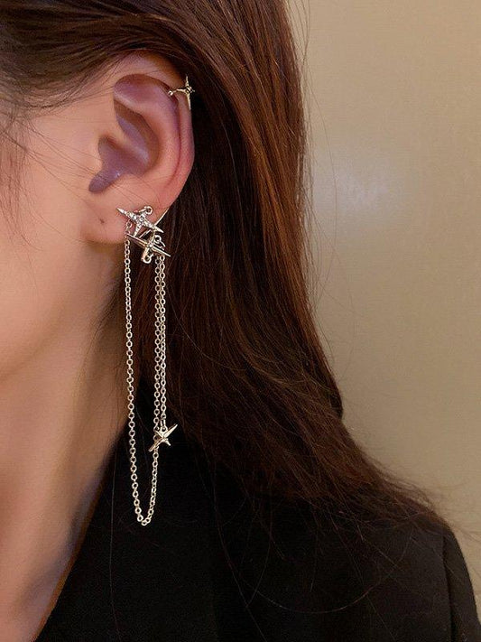 Lianfudai 2024 New Original Cool Tassels Star Earring