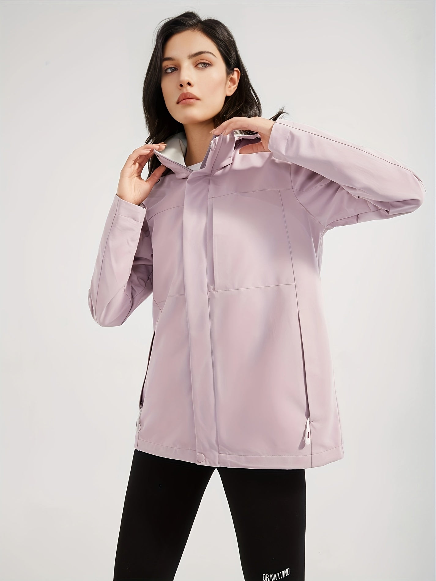 Womens Lightweight Water-Repellent Sports Jacket - Single-Layer Design with Detachable Hood & Adjustable Waist - Perfect Casual Activewear for Outdoor Adventures