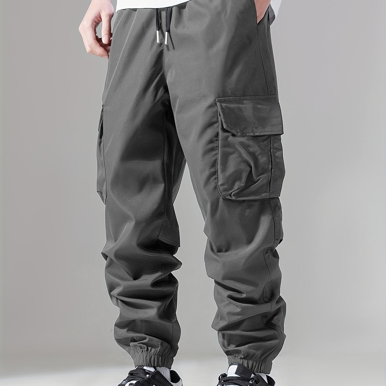 Mens Comfortable Loose Fit Cargo Joggers - Stylish Multi-pocket Drawstring Pants with Adjustable Waist - Perfect for Spring, Fall Outdoor Adventures