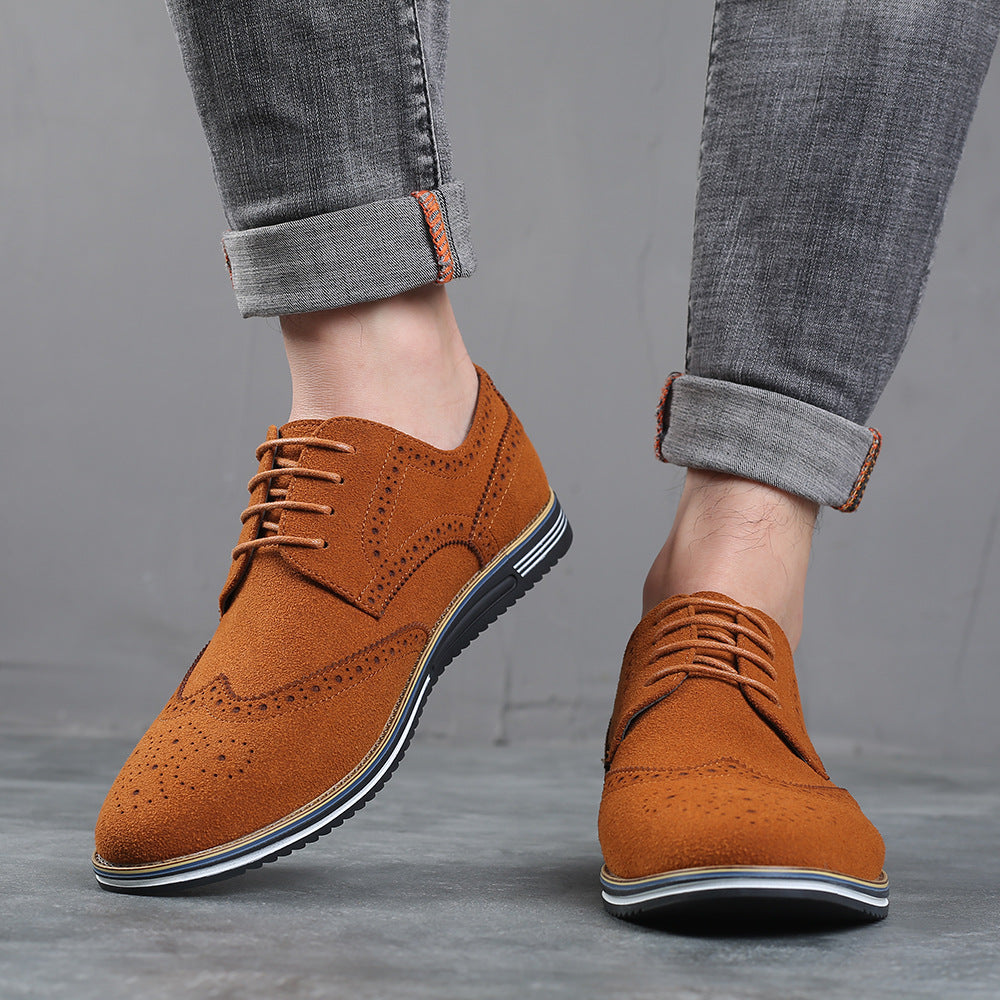 sengpashop New Men's Brogue Fashionable Men's Shoes Casual Shoes plus Size Matte Low-Top Shoes Suede Leather British Men's Shoes