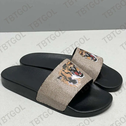 Designer Slides Mens Sandals Rubber Slippers Beach Shoes Classic Floral Brocade Slides Flats Leather Rubber Heatshoes Platform Flip Flops Gear Bottoms With Box 311