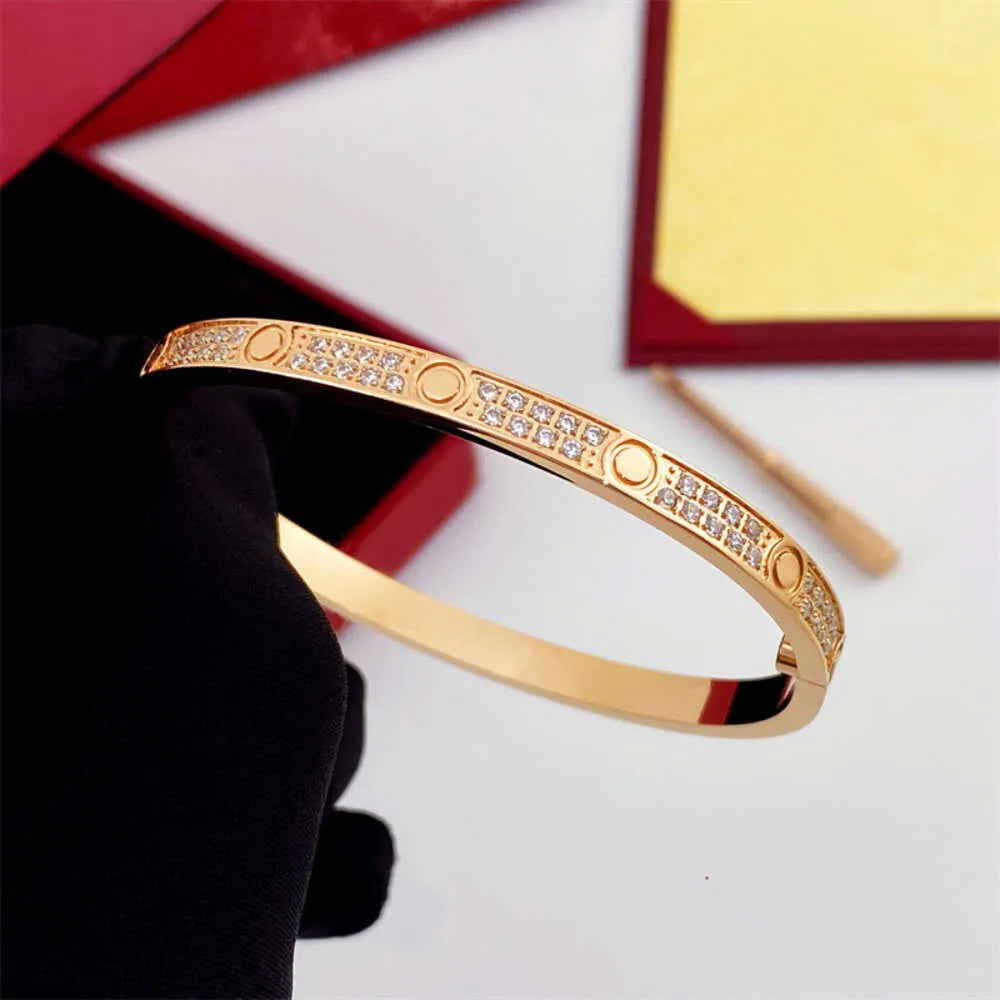 designer bracelet bangle for women men V-GOLD plated gold bangles inlaid 10 CZ full diamond 2 3 row 4MM 6MM wide nail bracelets designer jewelry gift with box