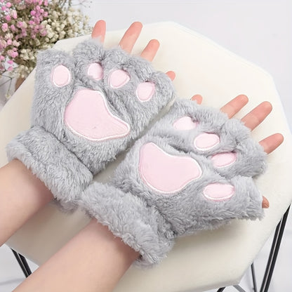 Kawaii Short Thickened Velour Fingerless Gloves - Soft, Cozy, Windproof, and Coldproof - Perfect for Weekend Casual Wear