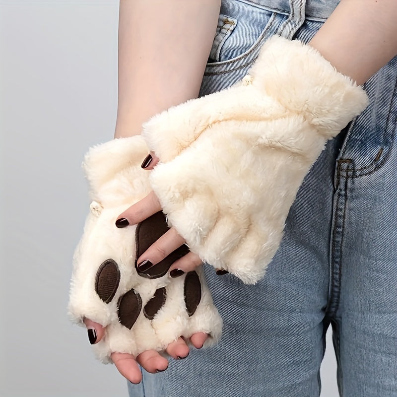 Kawaii Short Thickened Velour Fingerless Gloves - Soft, Cozy, Windproof, and Coldproof - Perfect for Weekend Casual Wear