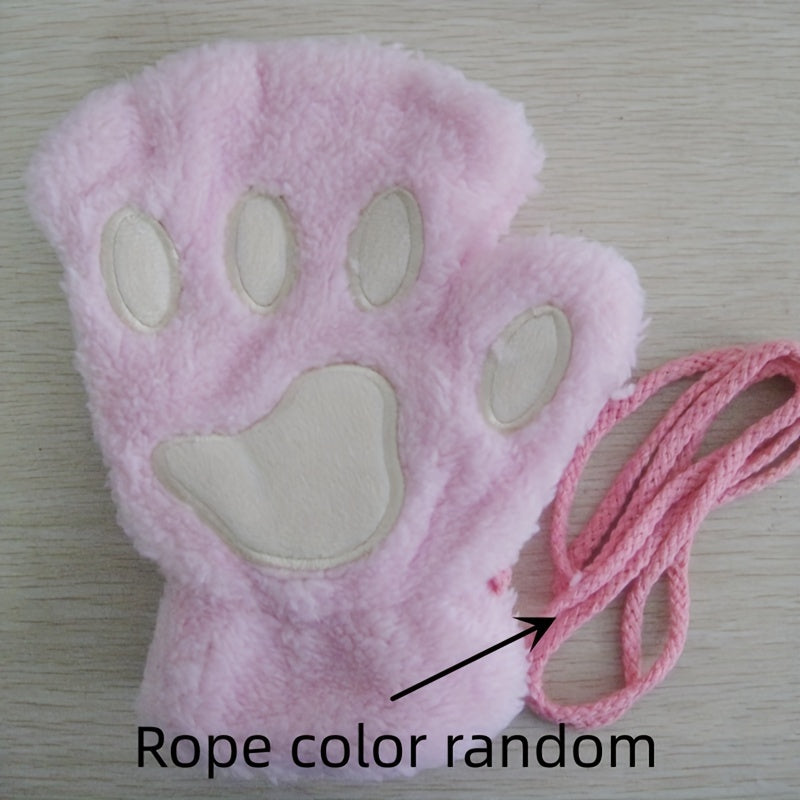 Cute Cat Claw Plush Gloves Stylish Thick Warm Half Finger Gloves Autumn Winter Soft Cozy Fuzzy Gloves